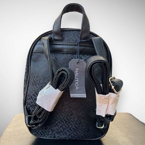 NWT Nautica Jacquard Logo Sport Striped Black & White Backpack Size Medium - Picture 7 of 17